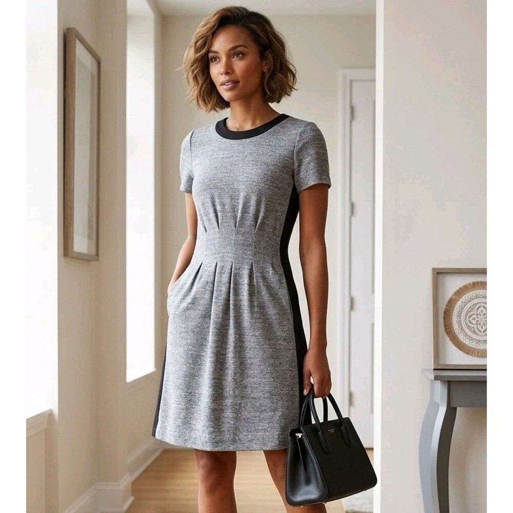 Madewell Grey Knit A-Line Dress Black Colorblock Side Panels Size 0 Mini Pockets